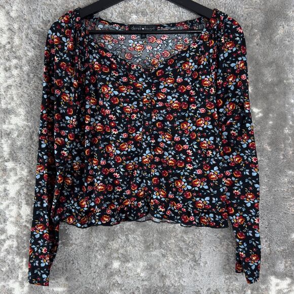 Derek Heart Womens Size L Cropped Floral Top Long Sleeve Stretch Pullover - Picture 1 of 7
